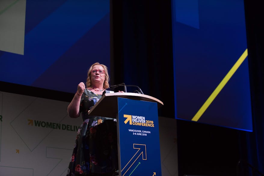 Katja Iversen, CEO of Women Deliver, gives her opening speech