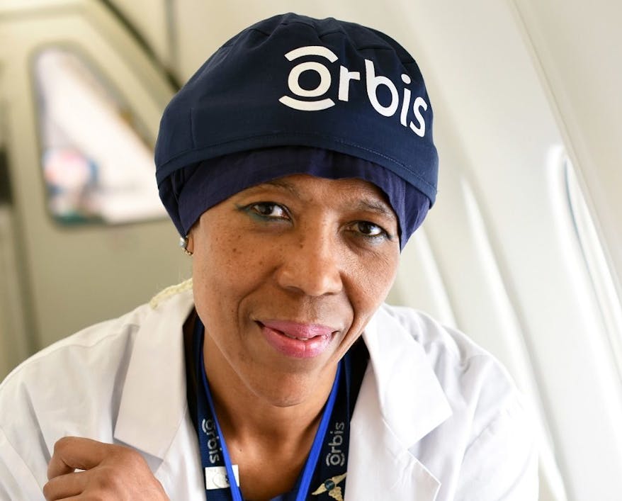 Angela Purcell, Orbis Head Nurse, aboard the Flying Eye Hospital